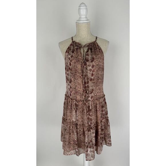 Drew Womens Pink  Floral Mini Dress Halter Neck Tiered Ruffled Size Small - Picture 1 of 8